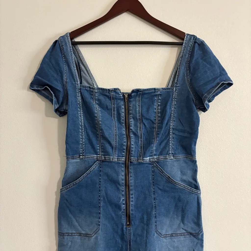 We The Free CRVY Selena Slim Leg One-Piece Denim Jumpsuit Size XLFree People - Image 5