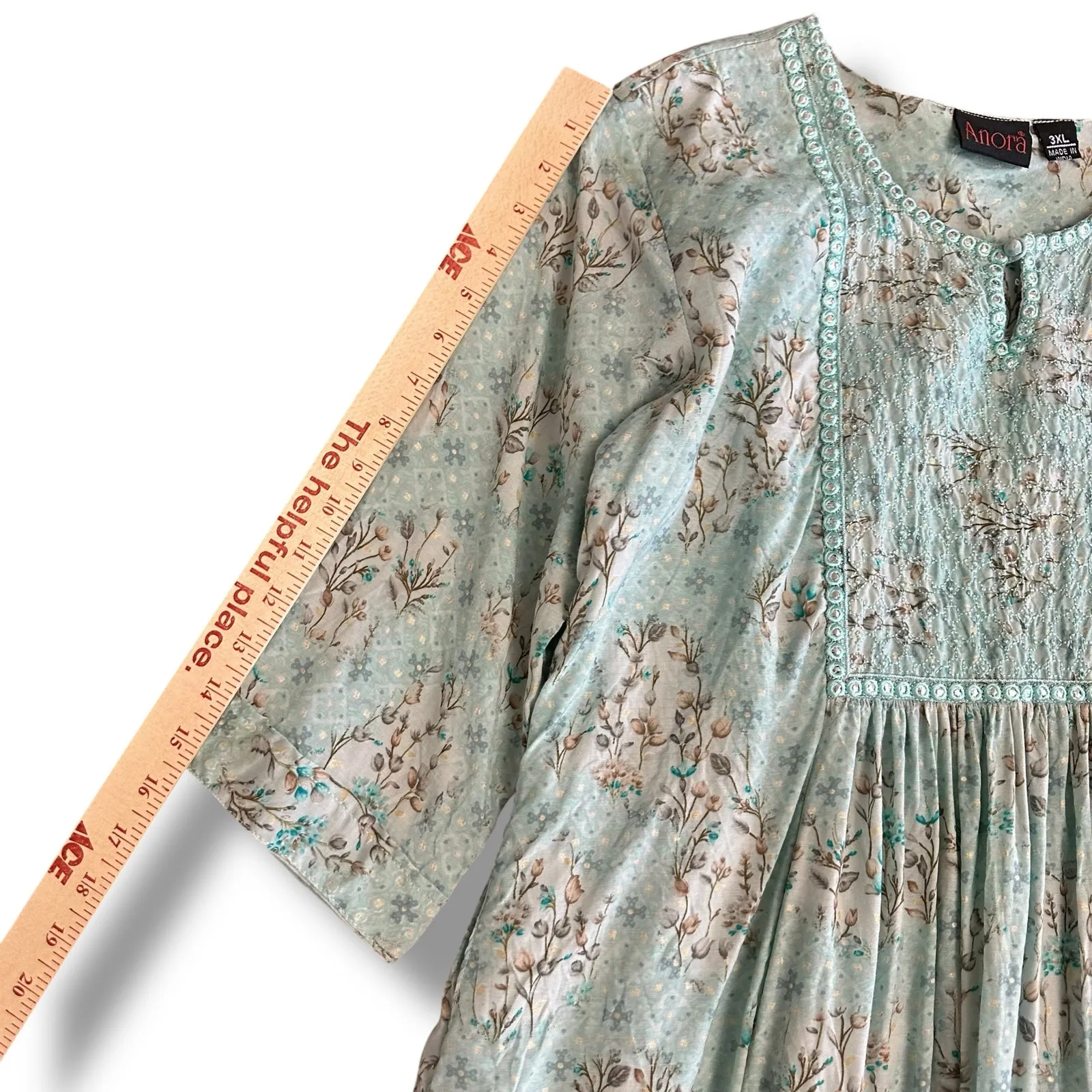 Anora India Boho Embroidered Mirror Work Floral Midi Dress‎ 3XL Lined Festival Blue Size 3X - Image 5