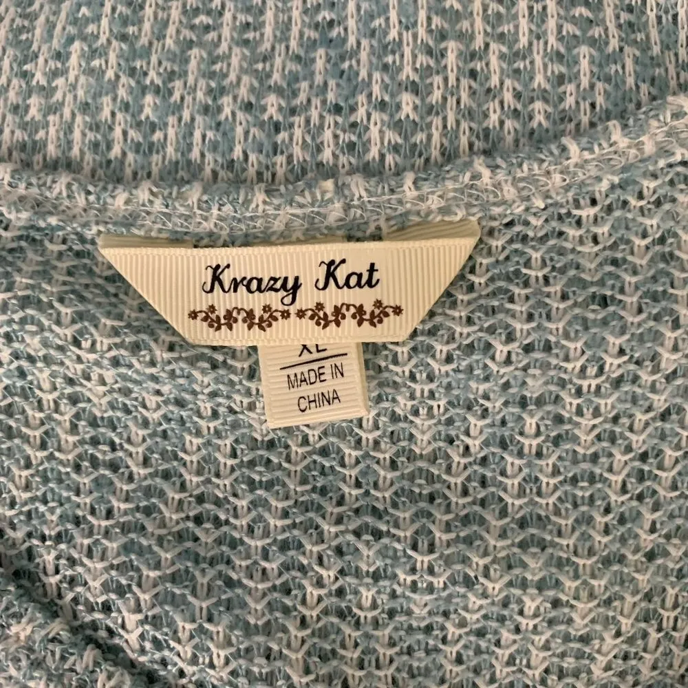 Krazy Kat Lightweight Knit Sweater XL Blue Lace Trim Long Sleeve Round Neck - Image 7