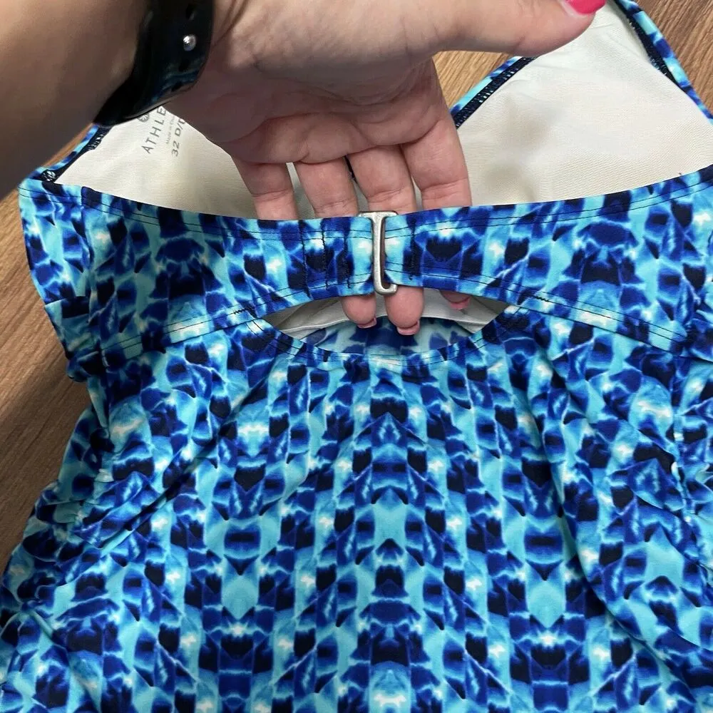 Athleta Tara Halter Tankini Top Blue Tie Dye Size 32D/DD Small Swim Suit Modest - Image 4