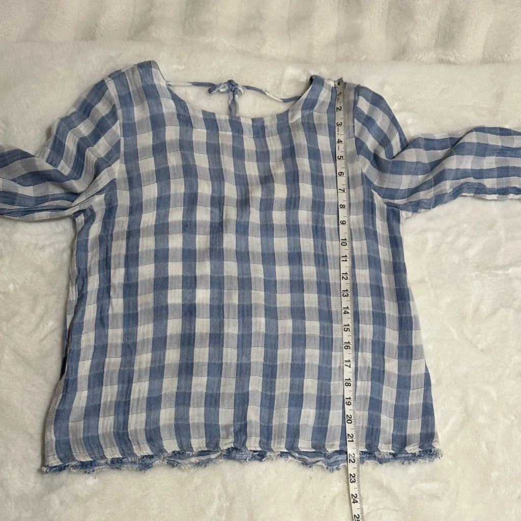 Cloth & Stone Size Small Blue and White Gingham Checkered Blouse - Image 7
