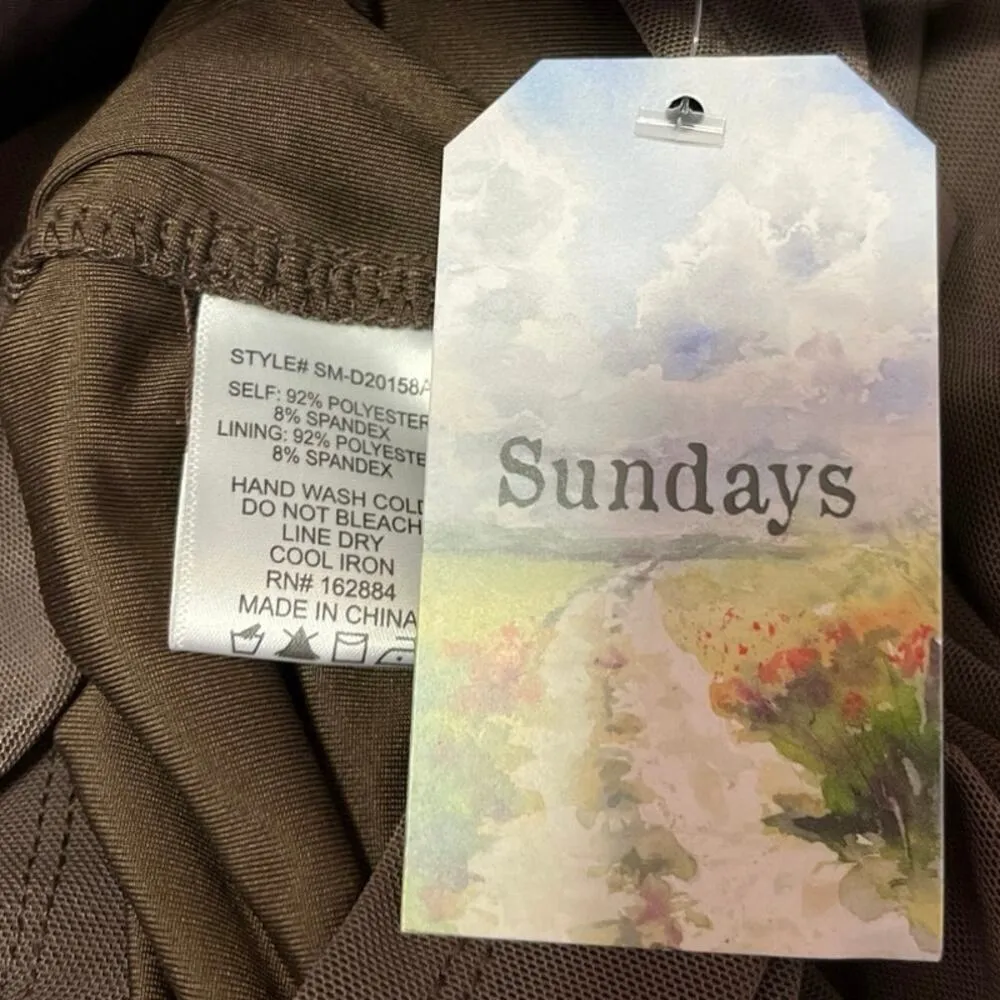 NEW Sundays Brown Ruched Sleeveless Cami Camisole Bodycon Corset Tank Dress Sz M - Image 4