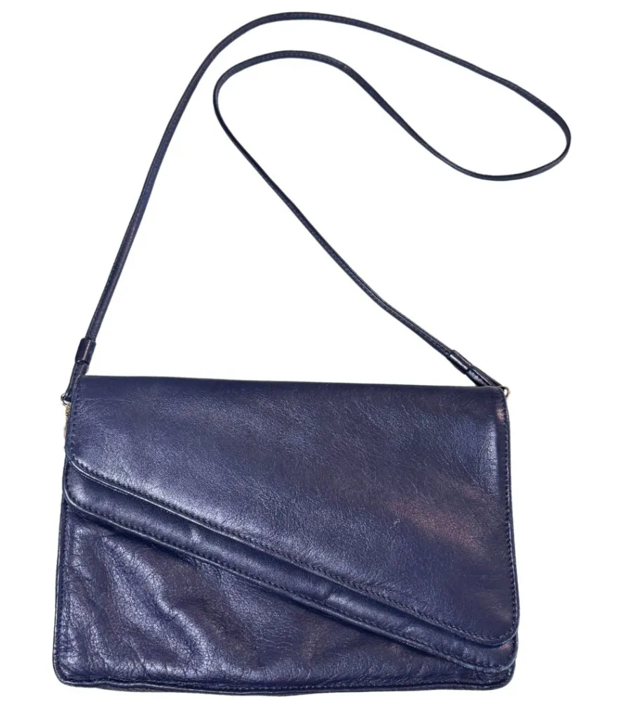 Vintage 1980's Leather Envelope Purse Navy Double Flap Au Courant Collection Blue - Image 1