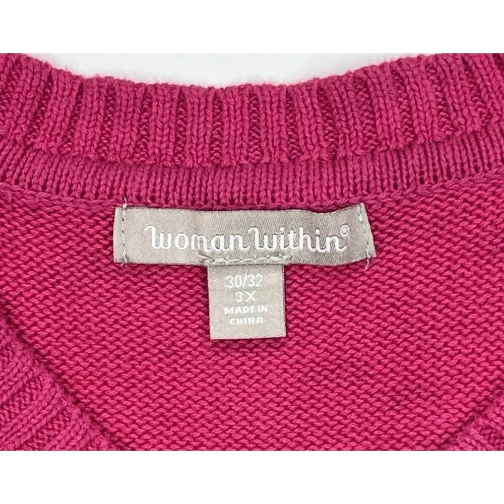 Woman Within Womens Sweater Size 3X Hot Pink Cable Knit Classic Essential - Image 7
