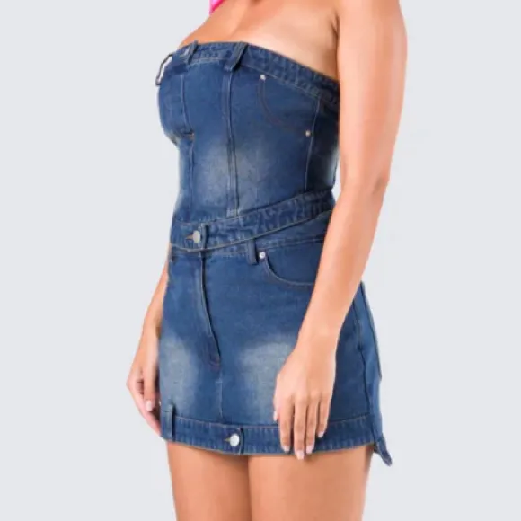 Finesse Brand Georgina Blue Denim Tube Top & Mini Skirt - Image 5