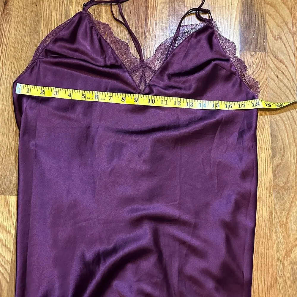 Victoria’s Secret Womens large Y2K Purple Spaghetti Strap Satin Lace Slip - Image 6