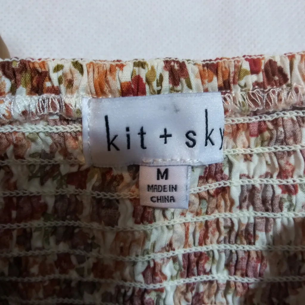 Kit & Sky Floral Ruffle Crop Top Neutral Red and Brown Boho Size M Size M - Image 5