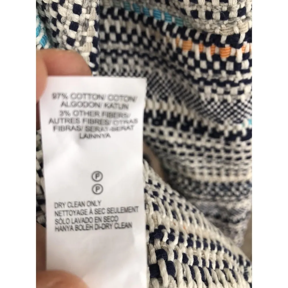 Lucky Brand Navy Blue White Mixed Print Fringe Open Cardigan Sweater S - Image 6