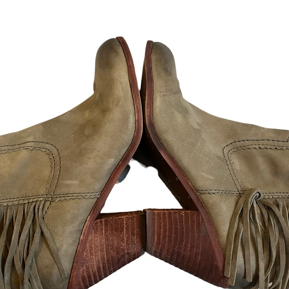 Sam Edelman Louie Fringe Trimmed Green Leather Booties - Image 9