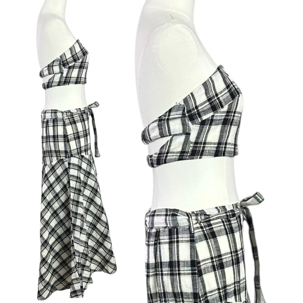 Free People Gingham Plaid Picnic After You Set Maxi Skirt Tube Top NWT Large - Image 9