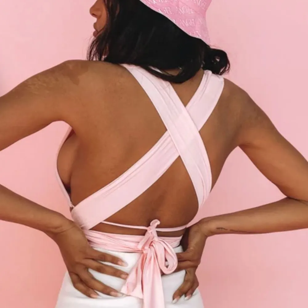 Beginning Boutique Niomi Wrap Tie Crop Top in Baby Pink - Image 10