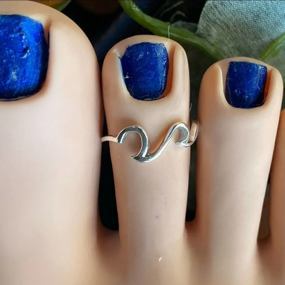 Sterling Silver Double Crashing Waves Toe Ring Midi Ring Silver - Image 2