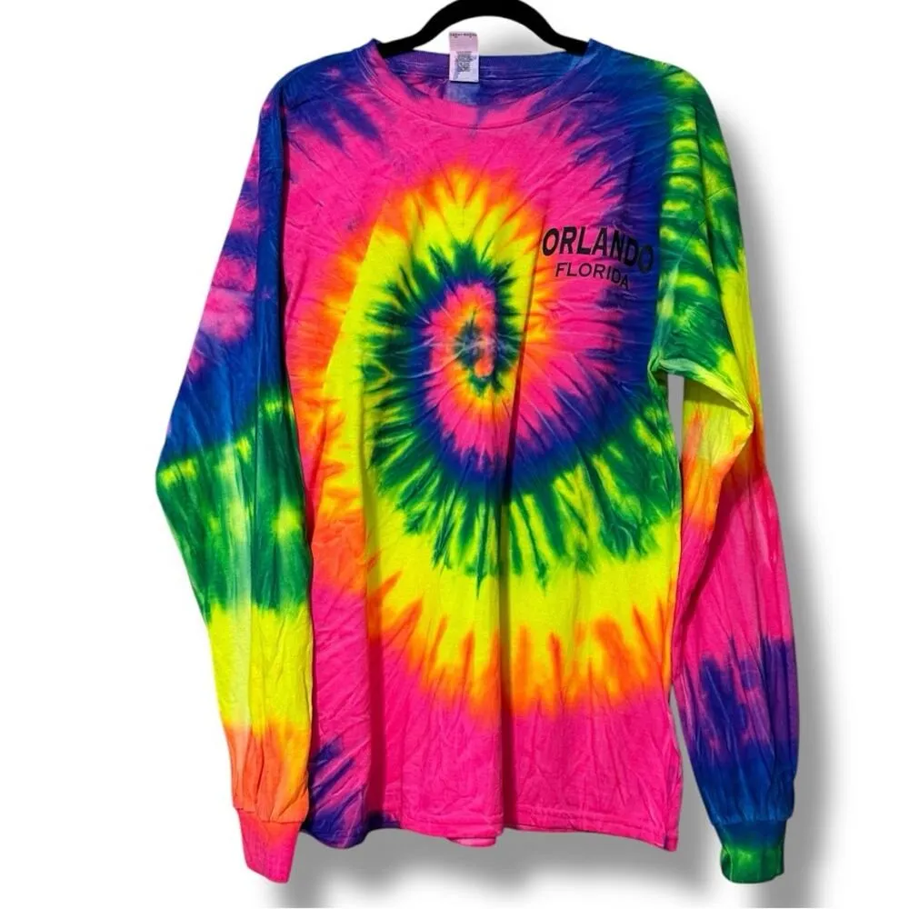 GILDAN size large multi color Tie-Dye Long Sleeve Shirt Orlando Florida beachy - Image 9