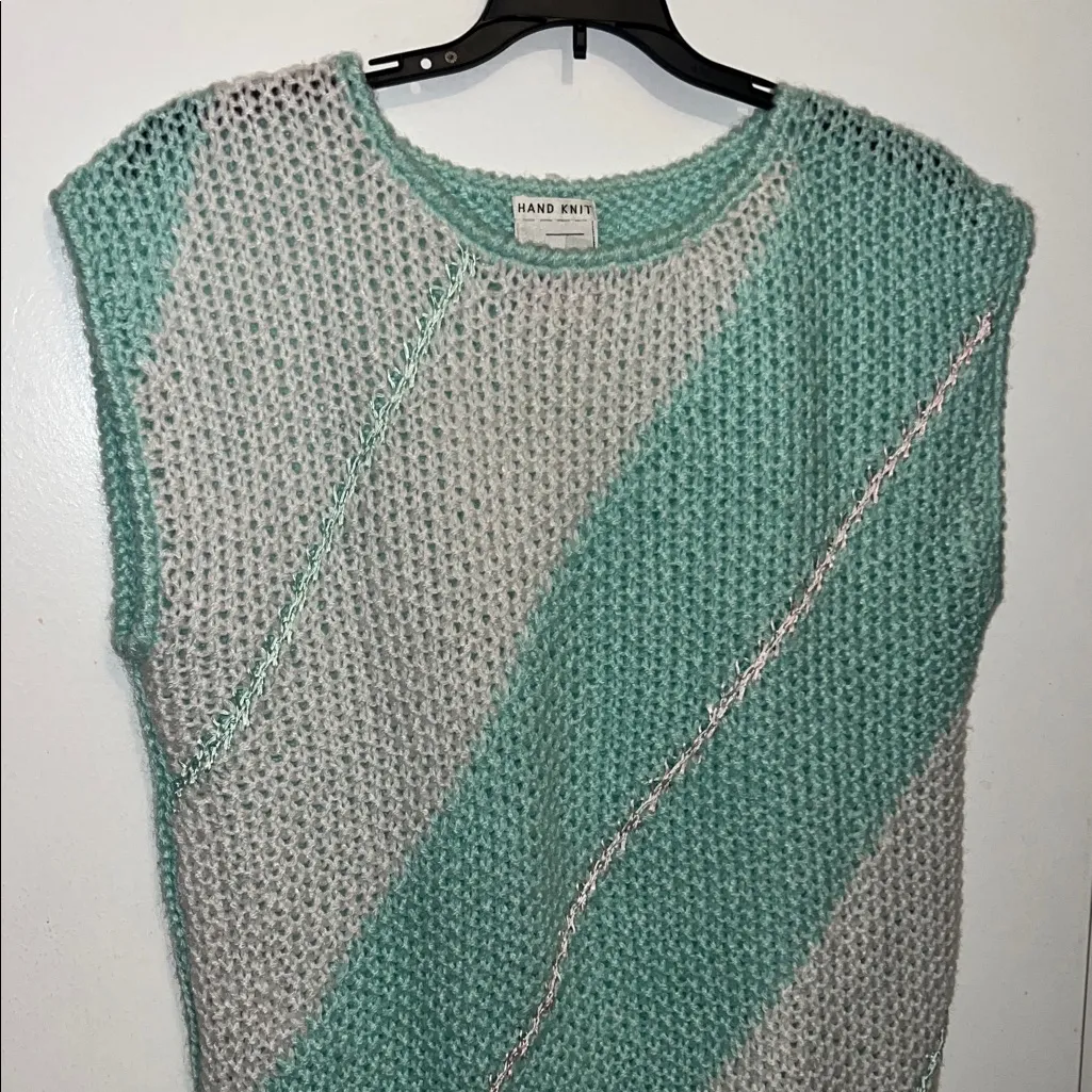Mint and white Vintage Sweater Extra Touch Vintage sleeveless vest cap sleeves Green Size 1X - Image 3