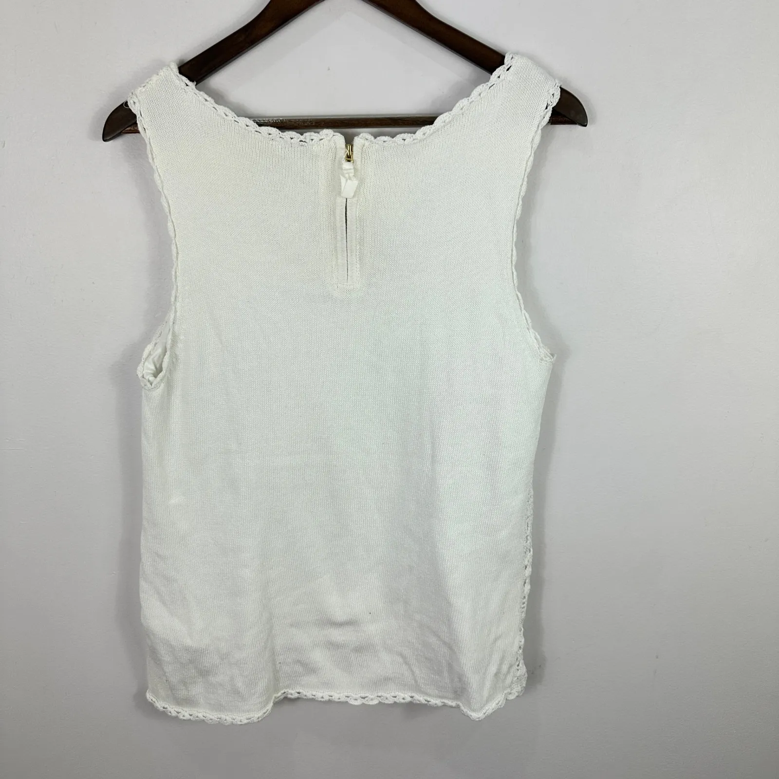 Talbots XLP White Crochet Knit Tank Cotton Coastal Quiet Luxury Minimalist - Image 4
