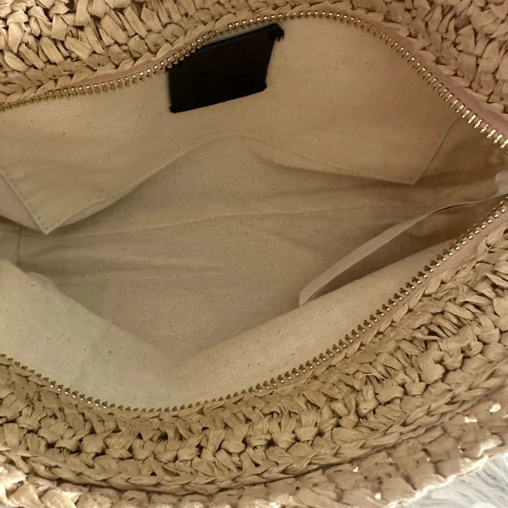 Zara‎ natural straw black leather accent handbag bag - Image 4