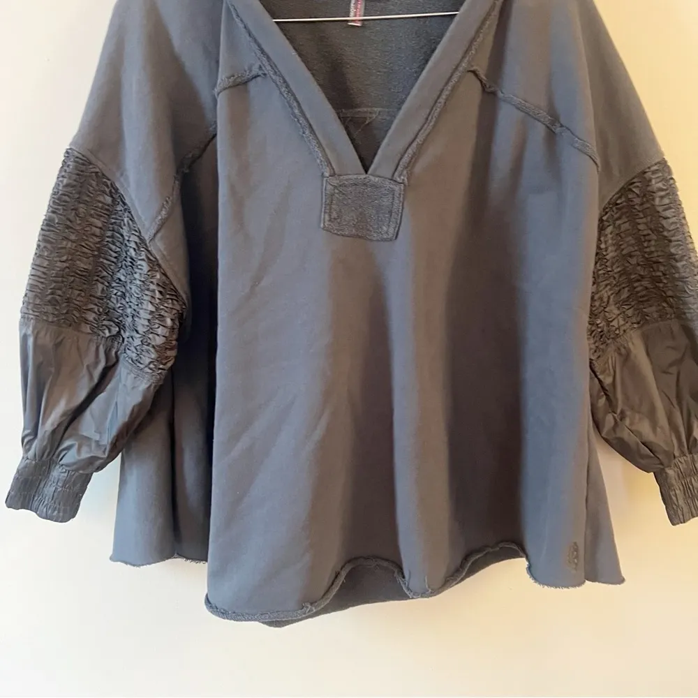 Free People Movement Spin Pullover Hoodie Dark Gray Size Small Smocked Sleeves - Image 5