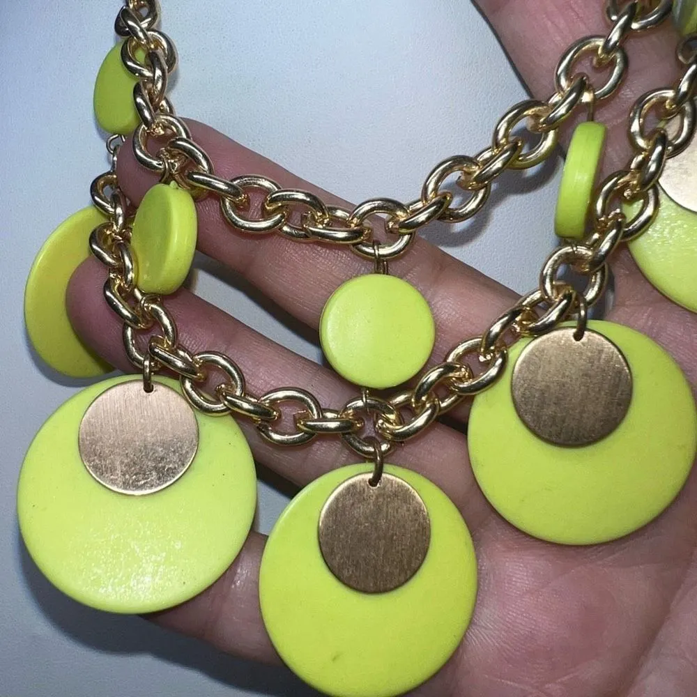 Boho Gold Tone and Neon Disc Statement Bib Necklace - Image 3