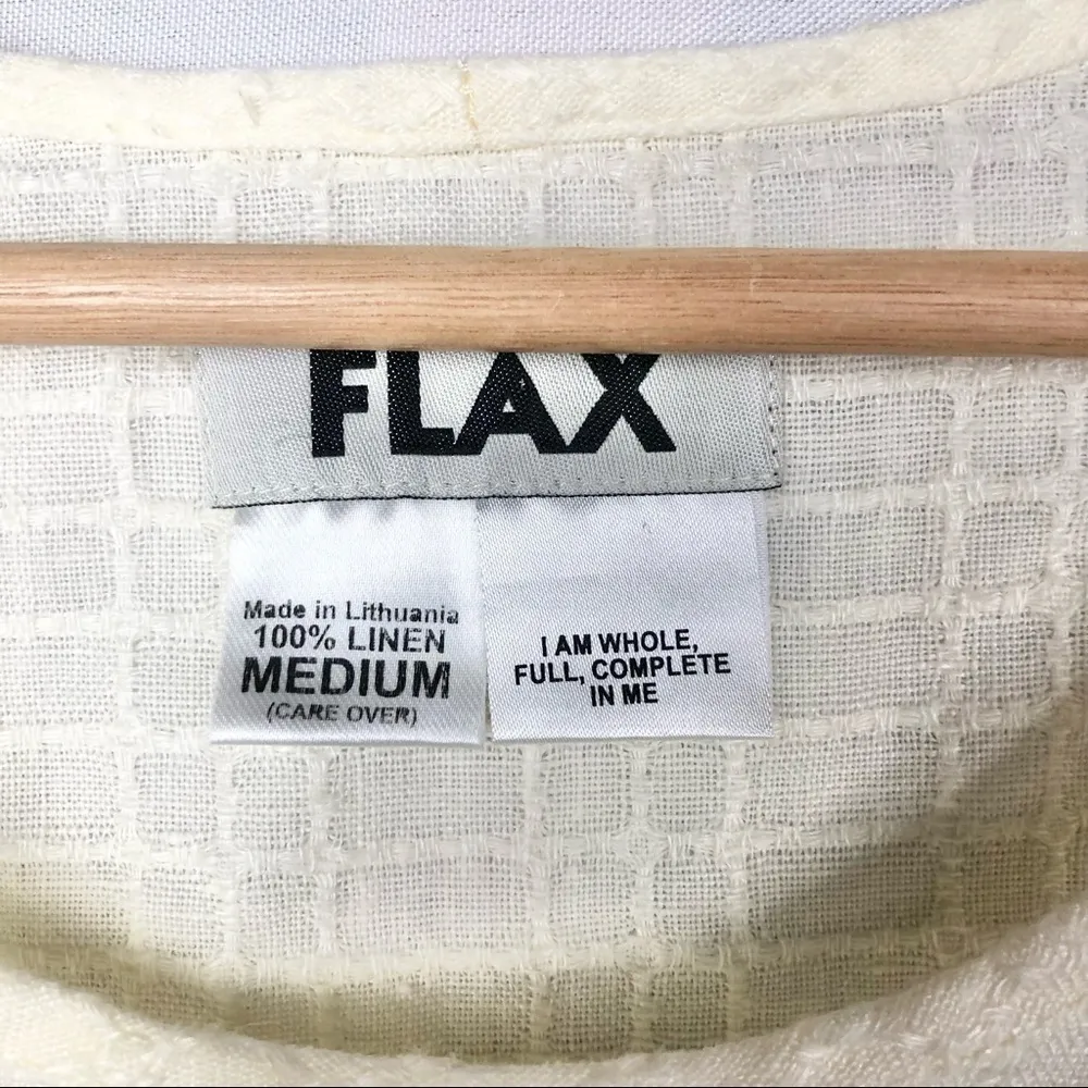 Flax Pale Yellow Square Plaid Short Sleeve Linen Blouse M - Image 5