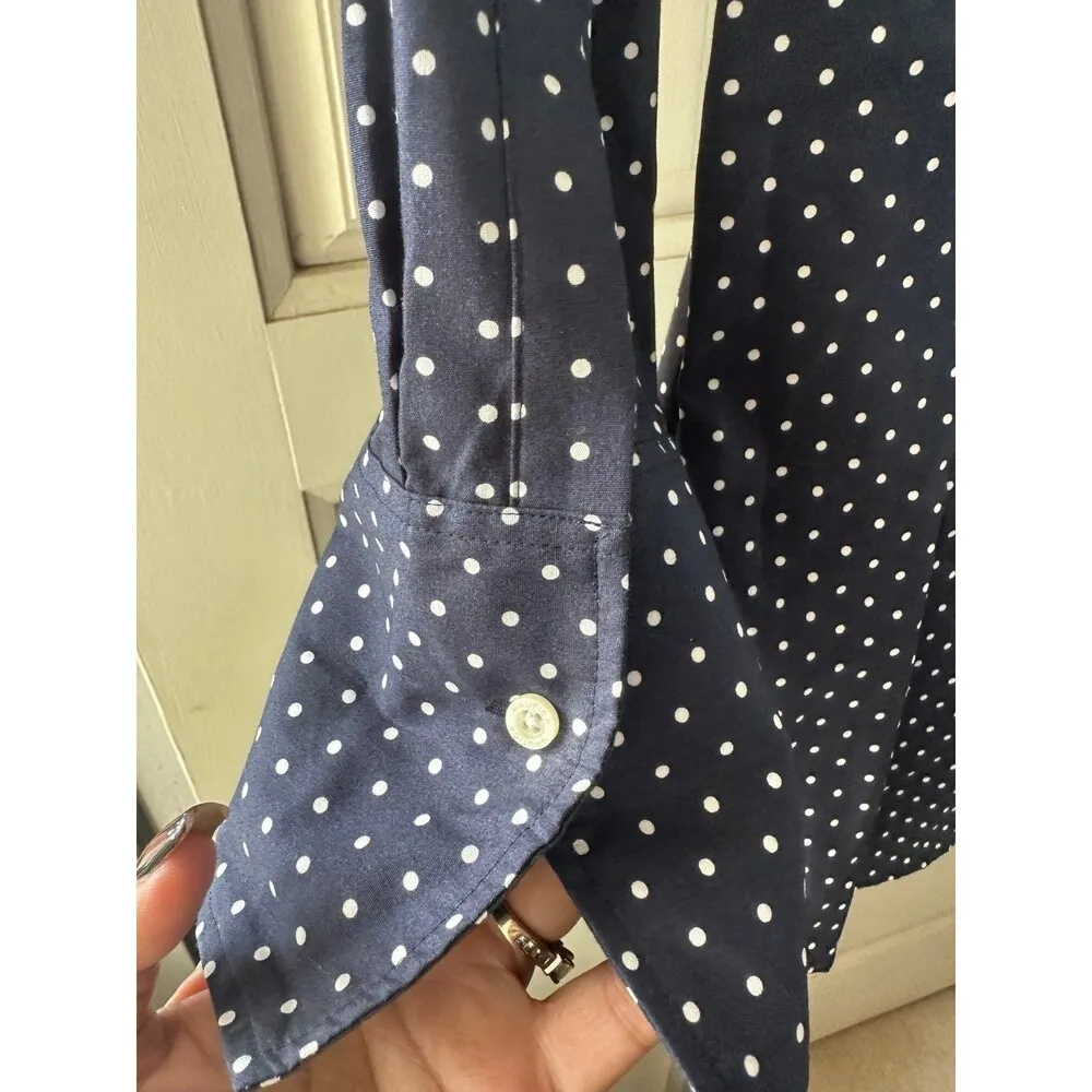 Nautica Women's 100% Cotton Wrinkle Resistant Navy Polka Dot Button Down Shirt S - Image 4