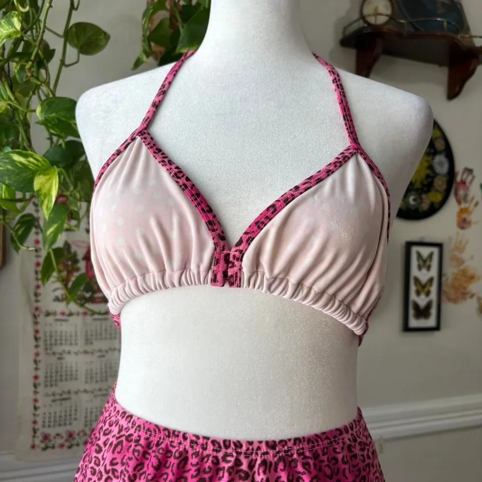 Candies Swim Skirt/Top Bikini Set Cheetah Polka Dot Y2K‎ Retro Womens Small - Image 2
