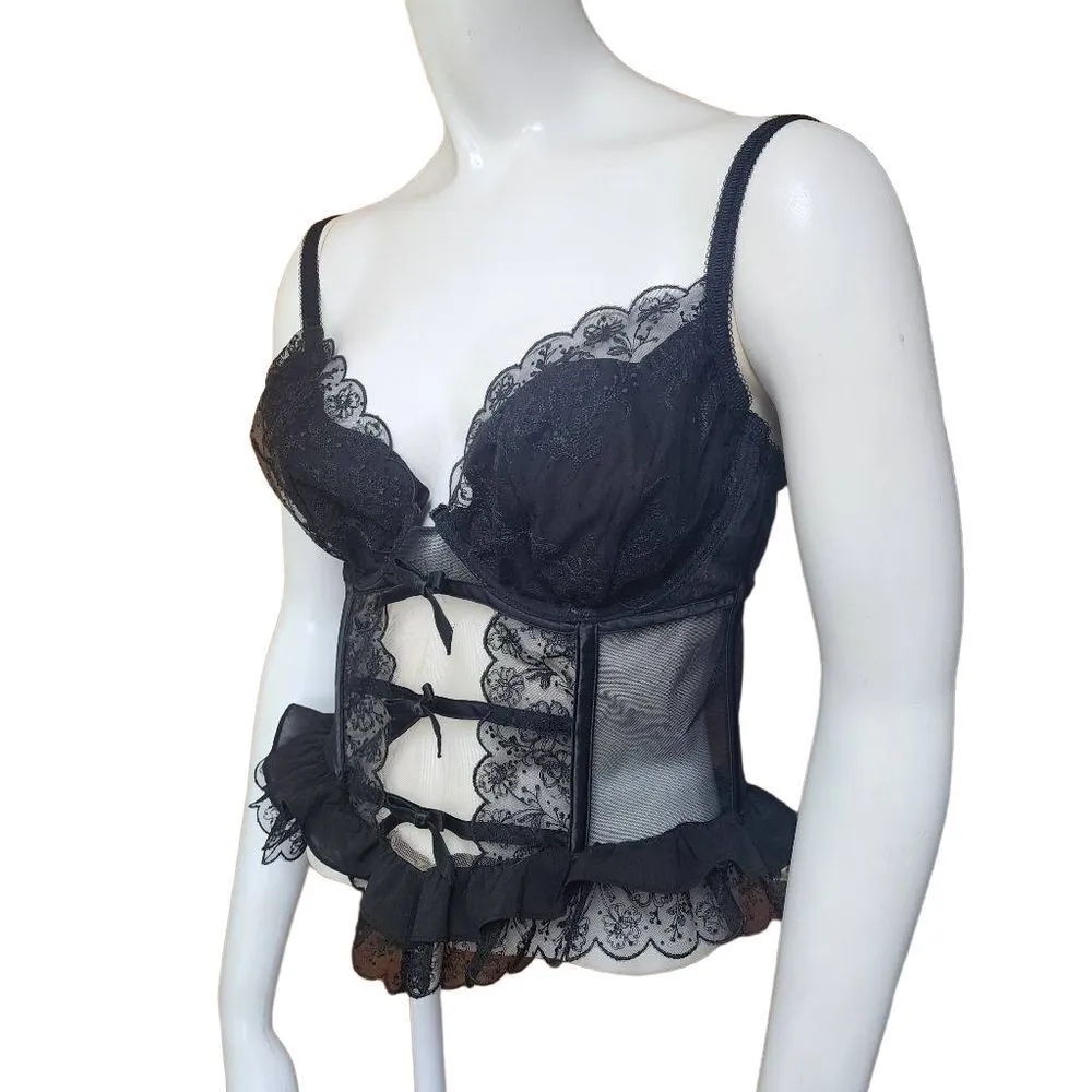 For Love & Lemons Iris Bustier Corset Black & Cream Lace & Mesh (L) - Image 3