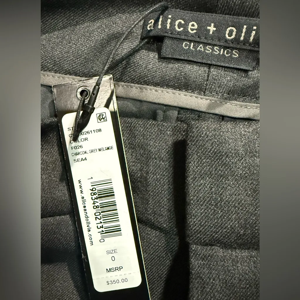 NWT Alice + Olivia Mal Pants Mid Rise Side Stripe Gray Straight Leg Trousers 0 - Image 9