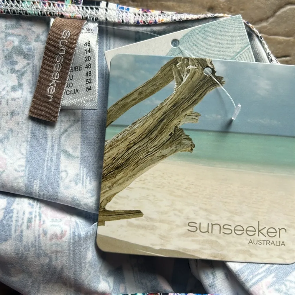 Sunseeker Australia Floral Microfibre Bikini Swim Bottom Sz 14 NWT White - Image 10