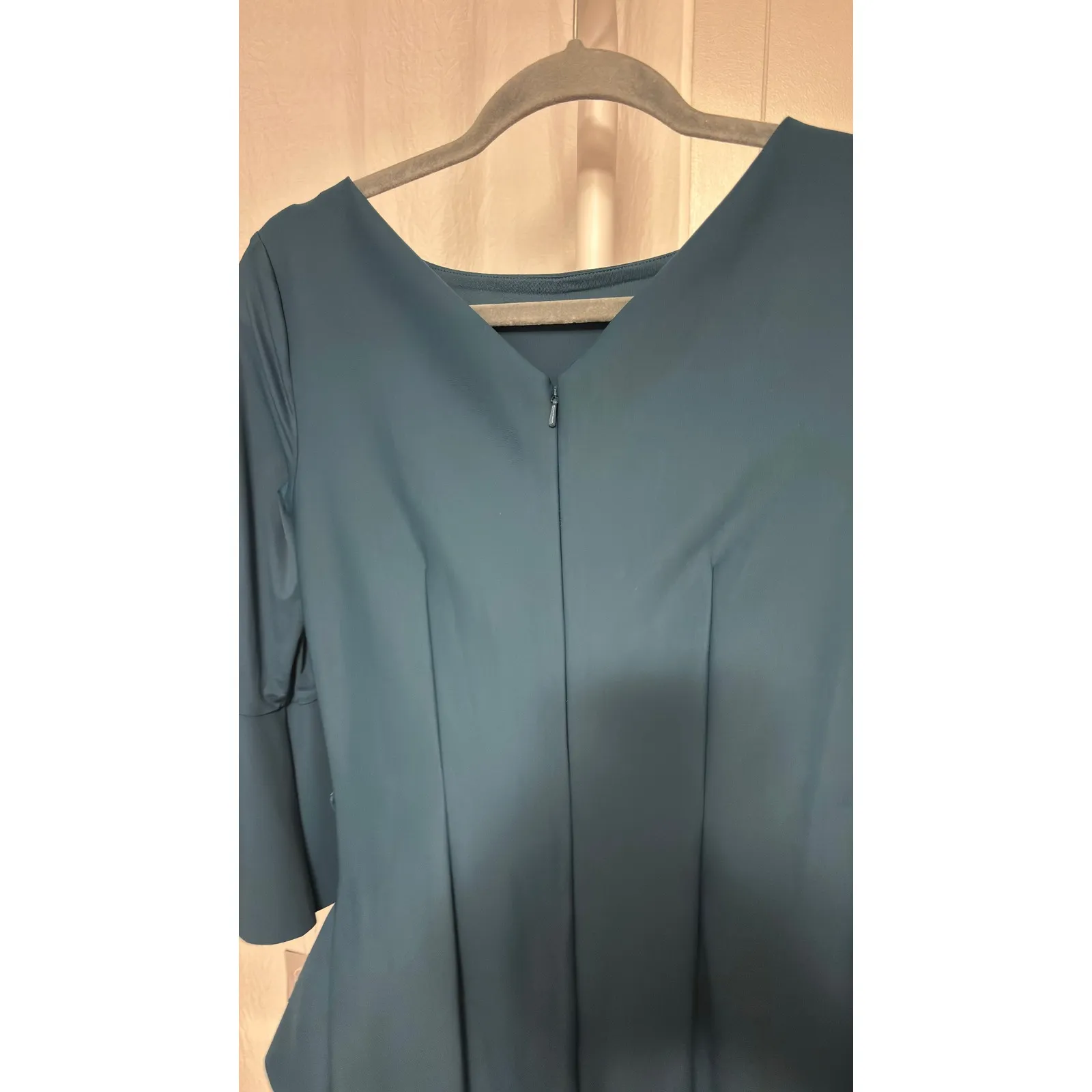 $239 NWT Alex Evenings Deep Teal Ruffle Embellished Bell Sleeve Sheath Dress - Image 10