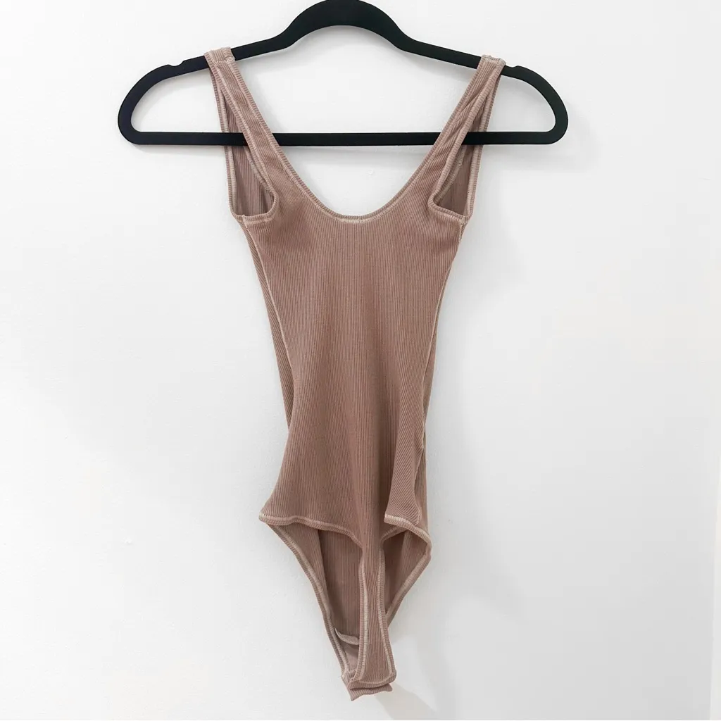 NWT Skims Cotton Ribbed Bodysuit in Umber Taupe Square neck sz XXS - Image 6