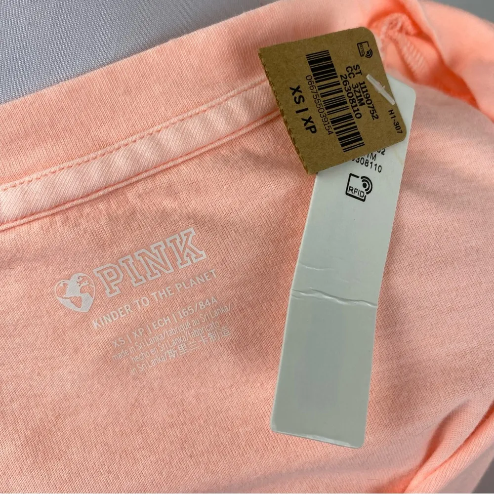Pink Victoria’s Secret Peach V Neck Short Sleeve Shirt Top Oversized XS - Image 6