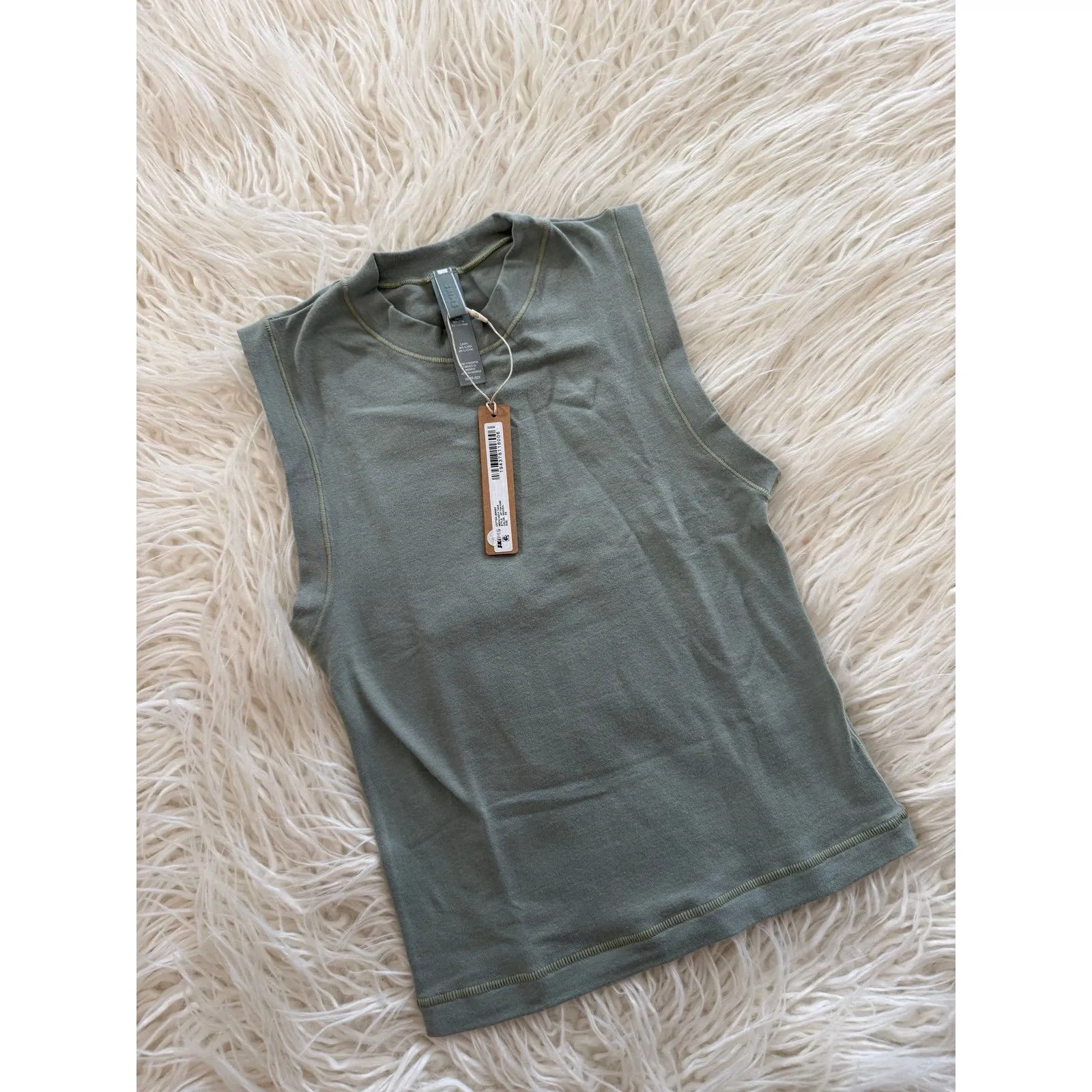 Skims Cotton Jersey Mock Neck Tank Mineral Size XS - Image 3