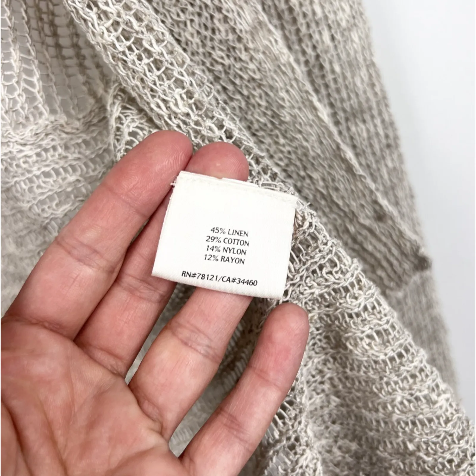 Eileen Fisher Open Front Linen Blend Oatmeal Knit Cardigan Sweater Flowy Size M - Image 5