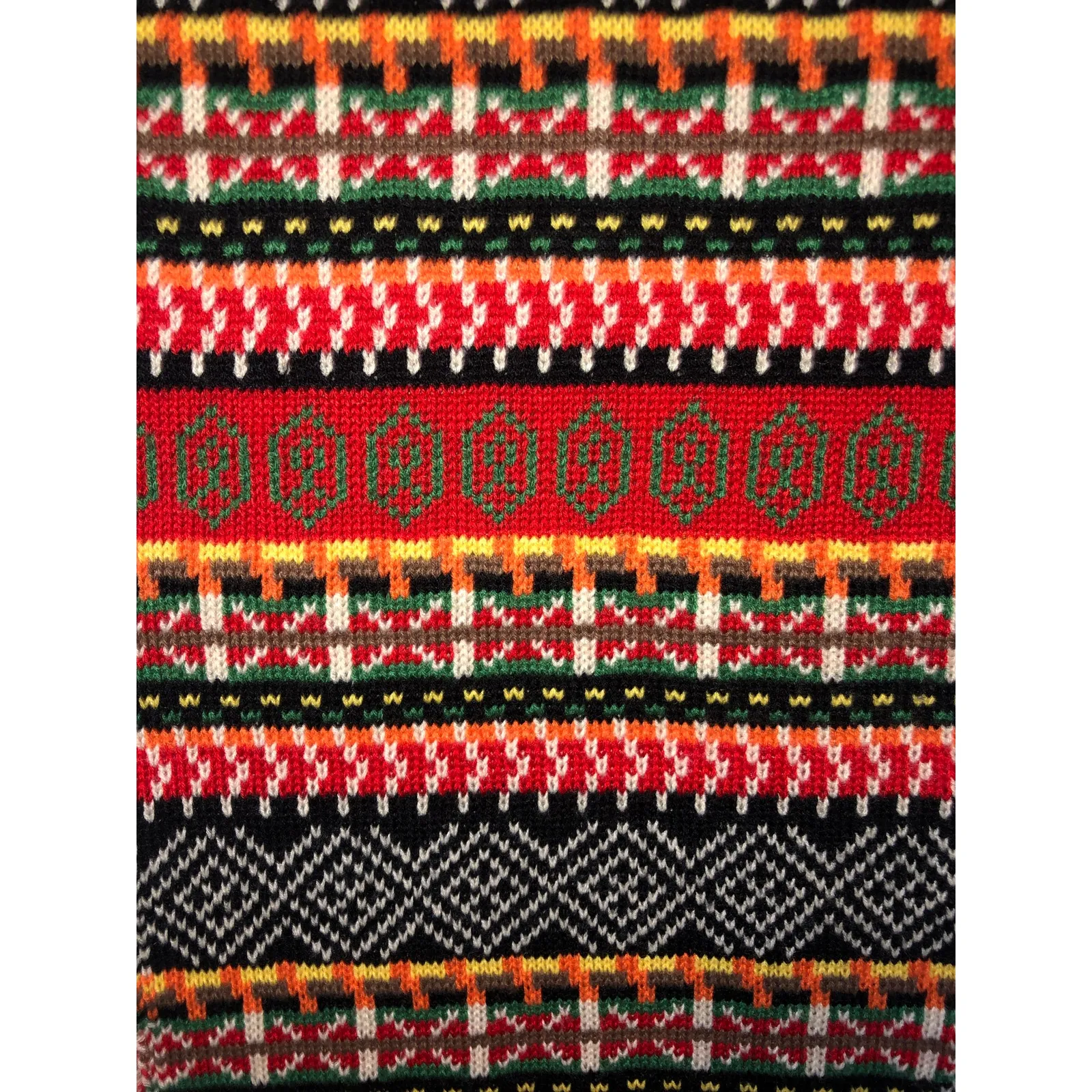 Knit Scarf Faire Isle Fringe Color Block Geometric Red Multi Reversable Long - Image 2