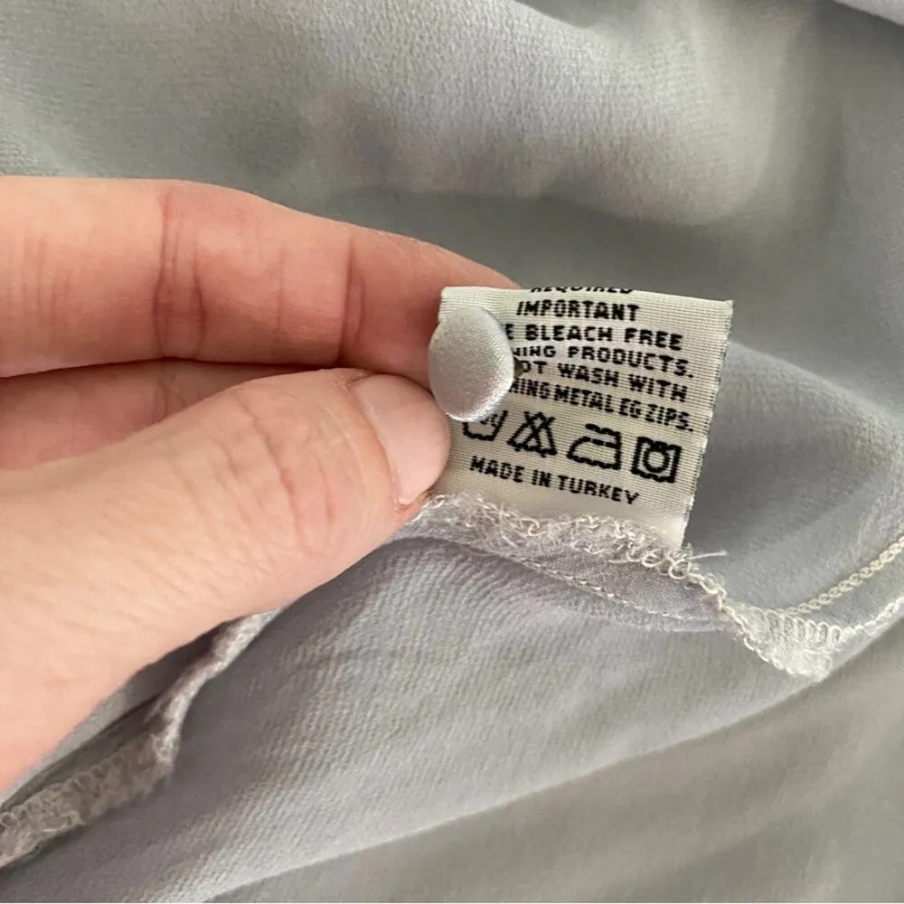 Anthropologie Ghost London Blue Gray Romantic Boho Bell Sleeves Lace-up Dress XS - Image 16