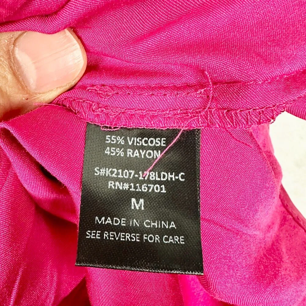 Karlie Solid Smock Neck Midi Dress Size Medium Pink Magenta NEW Satin Thigh Slit - Image 15