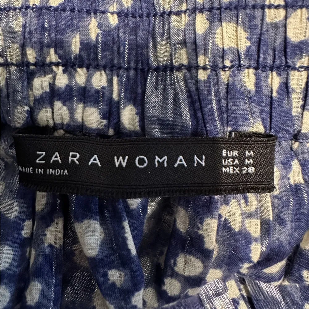 Zara Woman Embellished Blue Mini Skater Skirt Metallic Cotton Beaded Boho Medium - Image 6