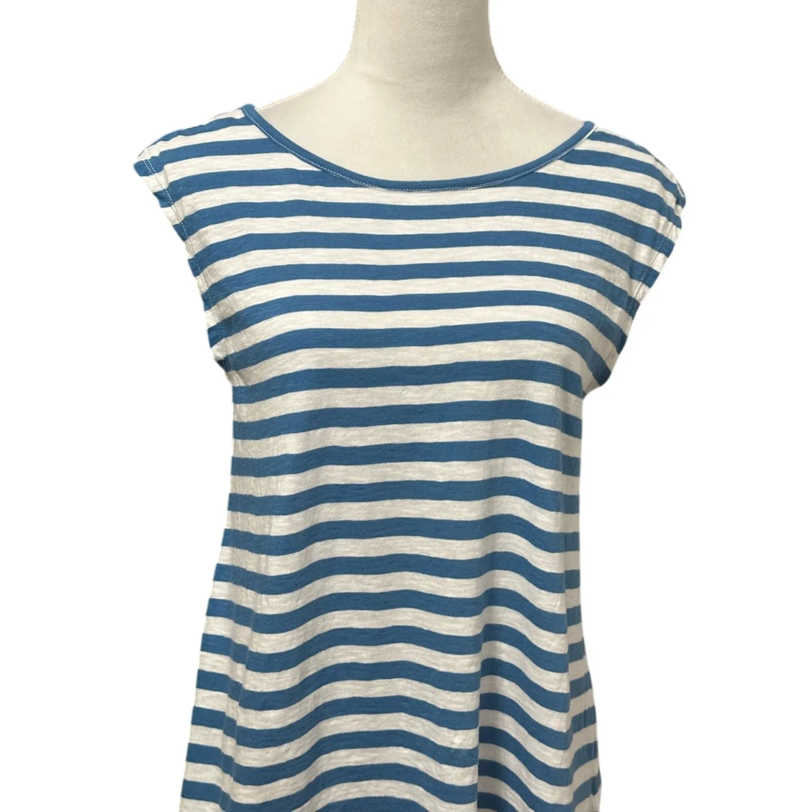 Caslon Cap Sleeves Blouse Round Neck Keyhole Striped Blue White Women's S NWOT - Image 2
