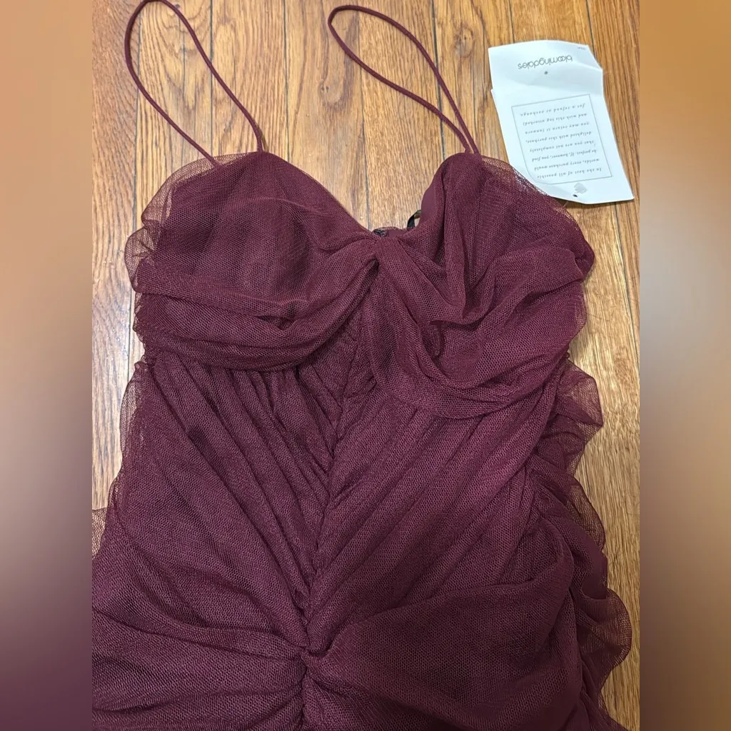 NWT Vera Wang BRIDESMAID chiffon tulle maxi dress gown burgundy size 6 vintage - Image 5