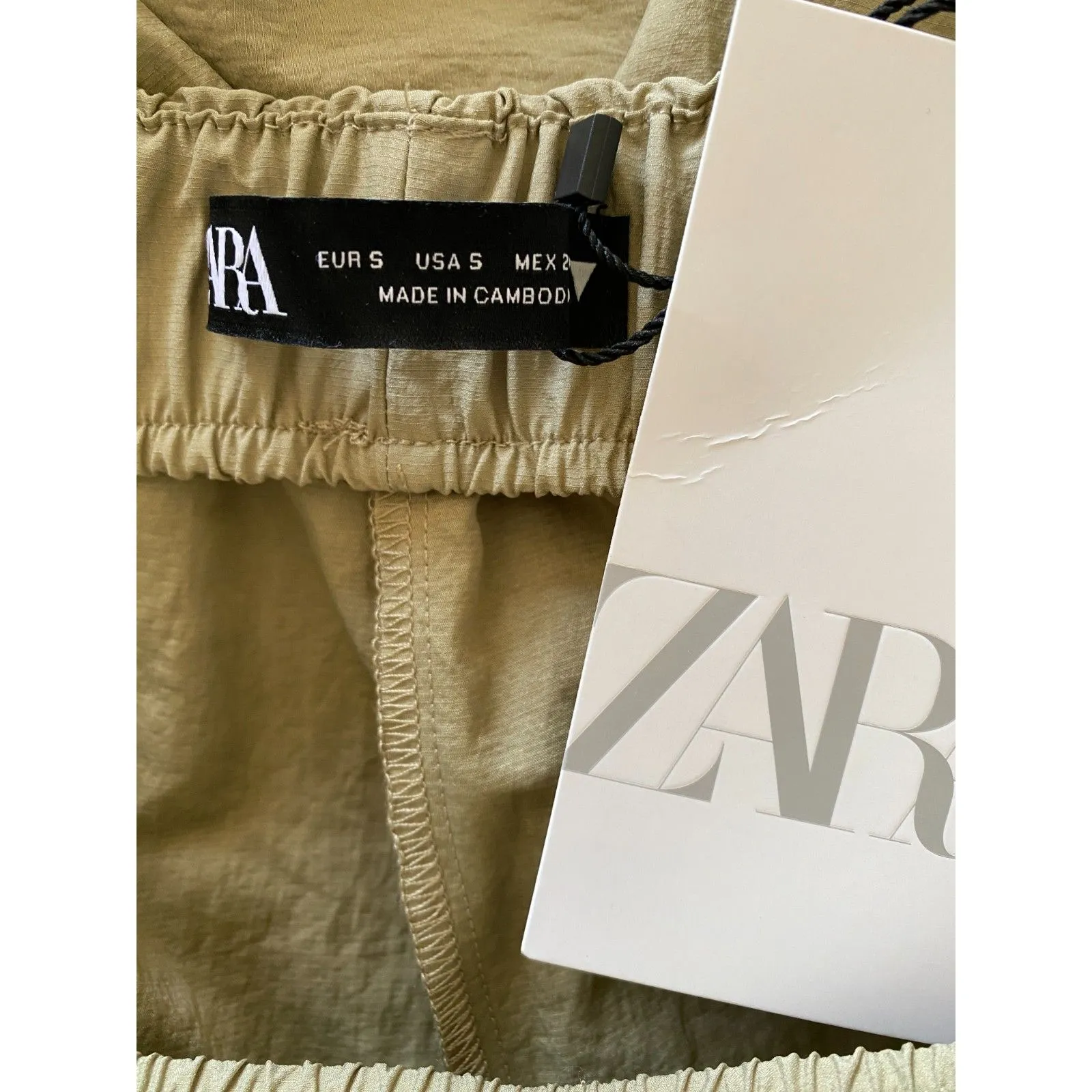 NWT Zara Full-Length Camel Pants – Mid-Rise with Elastic Waist & Side Zippe Sz S - Image 12