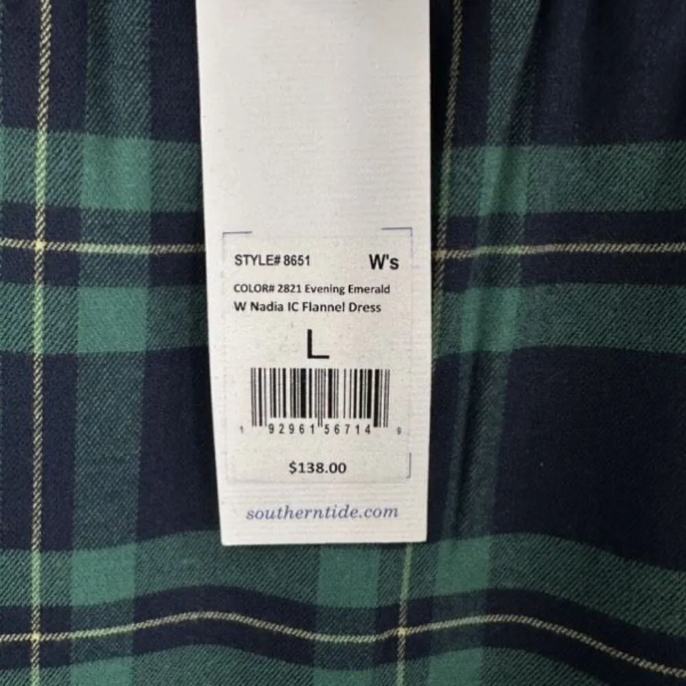 NWT Southern Tide Flannel‎ Plaid Ruffle Knew Length Dress Large Blue & Green - Image 7