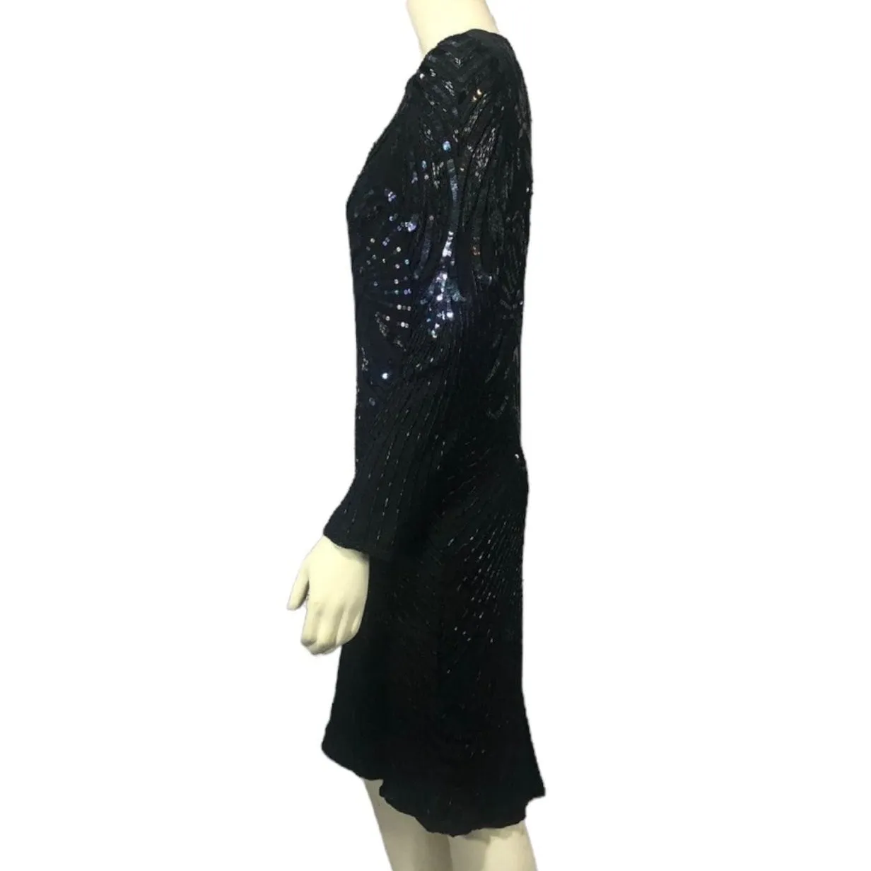 Vintage 1980s Patra New York black silk beaded cocktail dress medium - Image 6