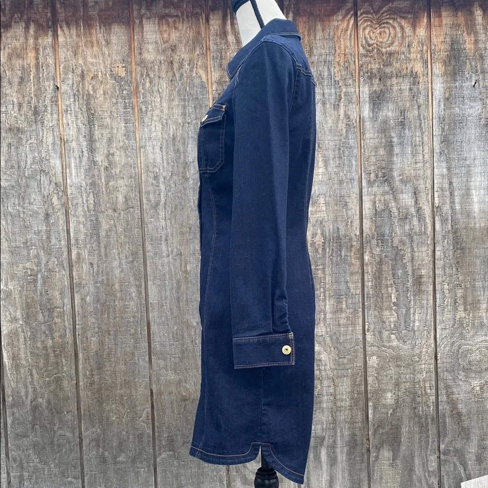 INC International Concepts Blue and Gold Sheath Dress with Notched Collar Sz 6 - Image 4