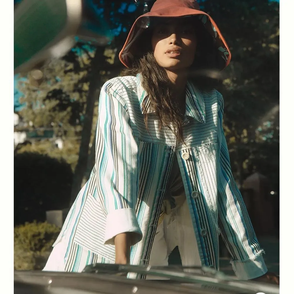 Anthropologie Maeve Striped Button Down Shacket Shirt Jacket NEW Size Medium - Image 5