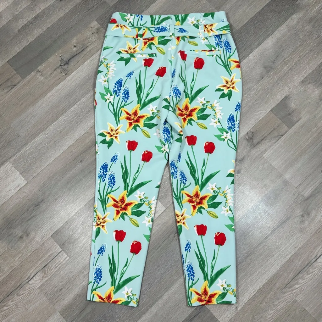 New York & Co. Multicolor Floral Print Signature Fit Straight Leg Crop Pants 12 Blue - Image 6
