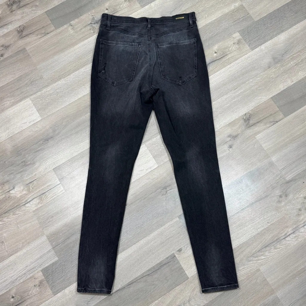 Express High Waisted Ripped Skinny Jeans Black Size 10 Long - Image 8