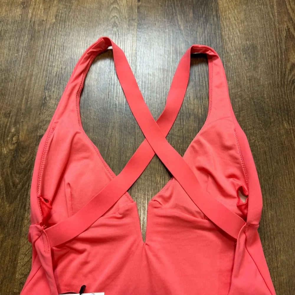 NWT ZARA Cross Strap One Piece Swimsuit Sz Medium Orange Pink Deep Vneck - Image 13