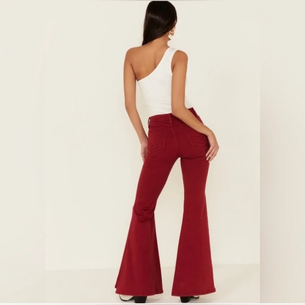 Shyanne Red Flare Bell Bottoms Denim Jeans Hippie Western Country Women's 30 - Image 2