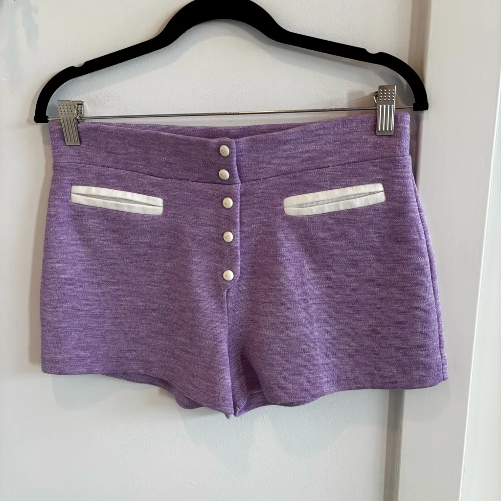 Vintage High Waist Women's Purple Knit Faux Pocket Button Detail Hot Shorts S - Image 2