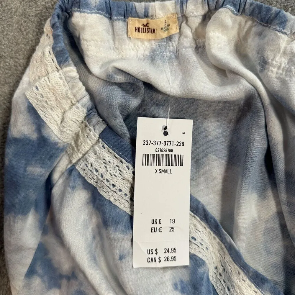 Hollister Halter Top Blue Sky Elastic Crop Waist Size X-Small Crochet Trim New - Image 7
